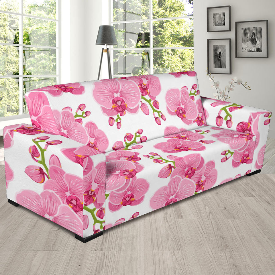 Pink Purple Orchid Pattern Background Sofa Slipcover