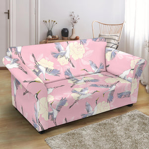 Japanese Crane Rose Pattern Loveseat Couch Slipcover