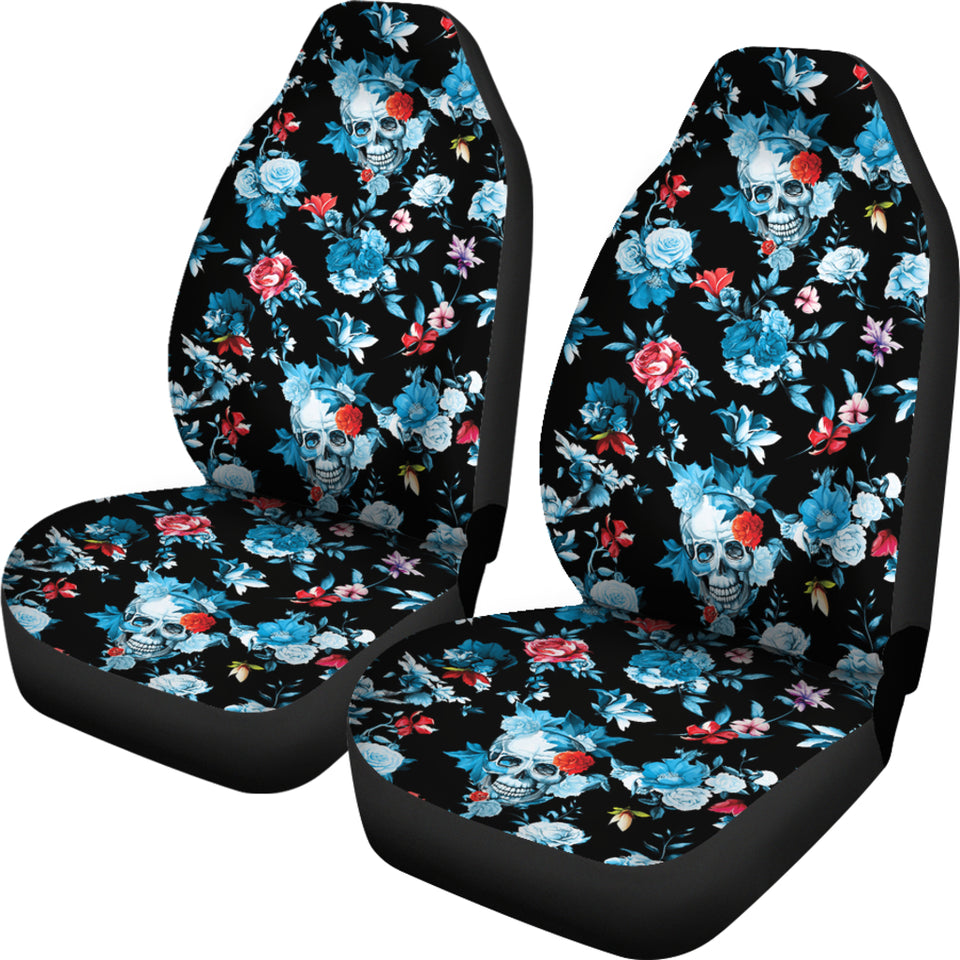 Skull Flower Roses Leave Pattern  Universal Fit Car Seat Covers
