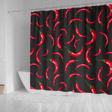 Chili Peppers Pattern Black Background Shower Curtain Fulfilled In US