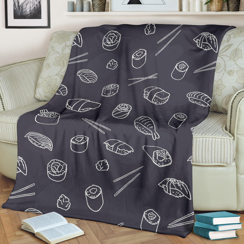 Sushi Pattern Black Background Premium Blanket