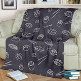 Sushi Pattern Black Background Premium Blanket