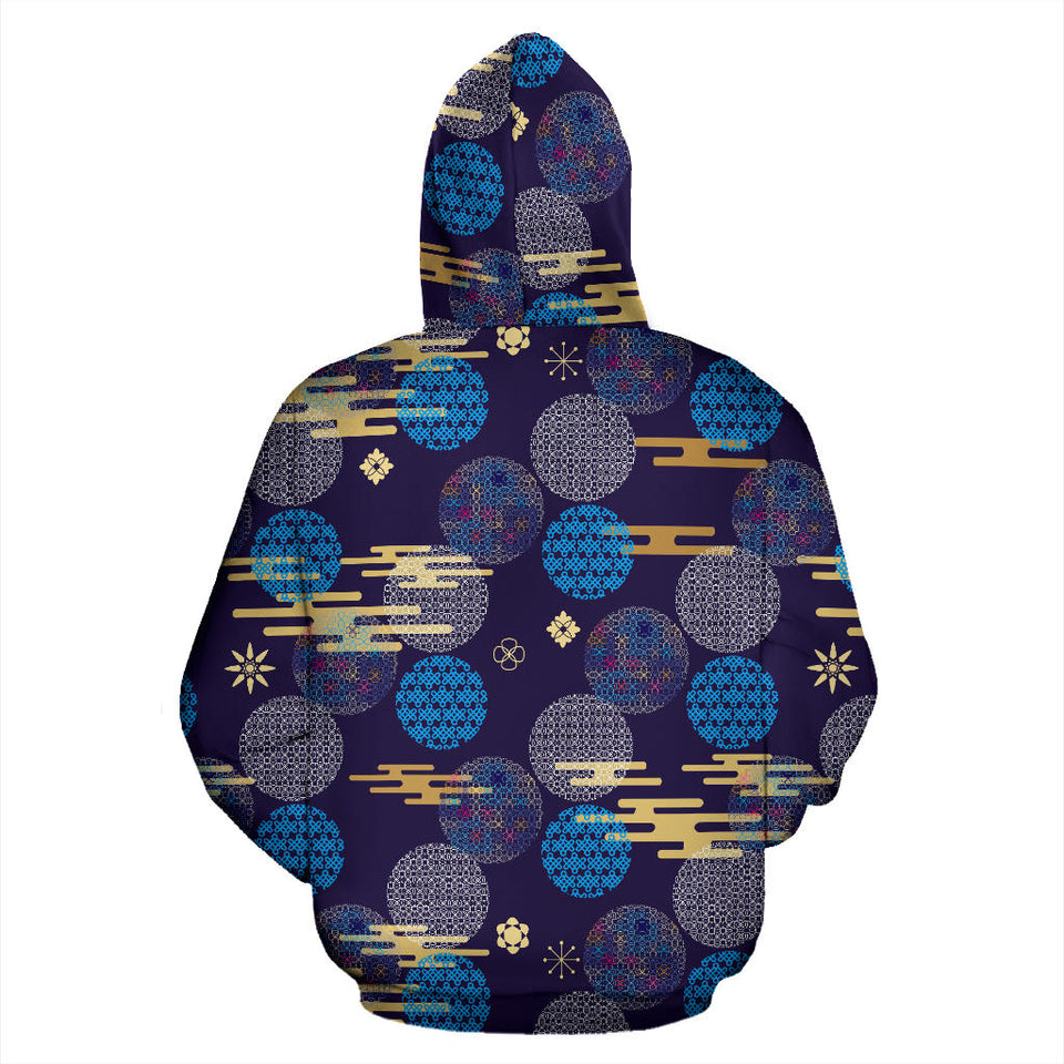 Blue Japanese Pattern Cloud Wave Flower Men Women Pullover Hoodie