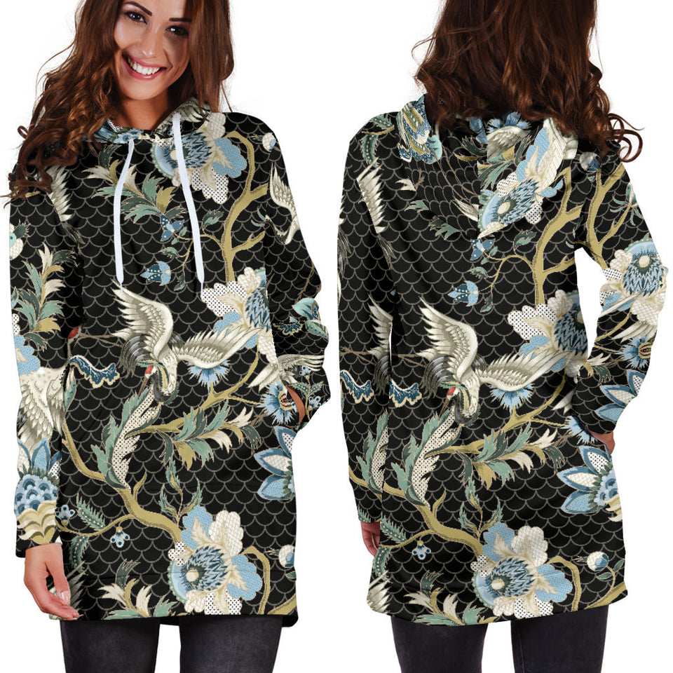 Japanese Crane Ornament Elements Women'S Hoodie Dress