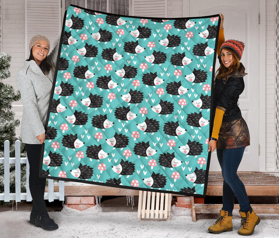 Hedgehog Pattern Print Design 03 Premium Quilt