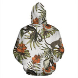 Monkey Red Hibiscus Flower Palm Leaves Floral Pattern Men Women Pullover Hoodie