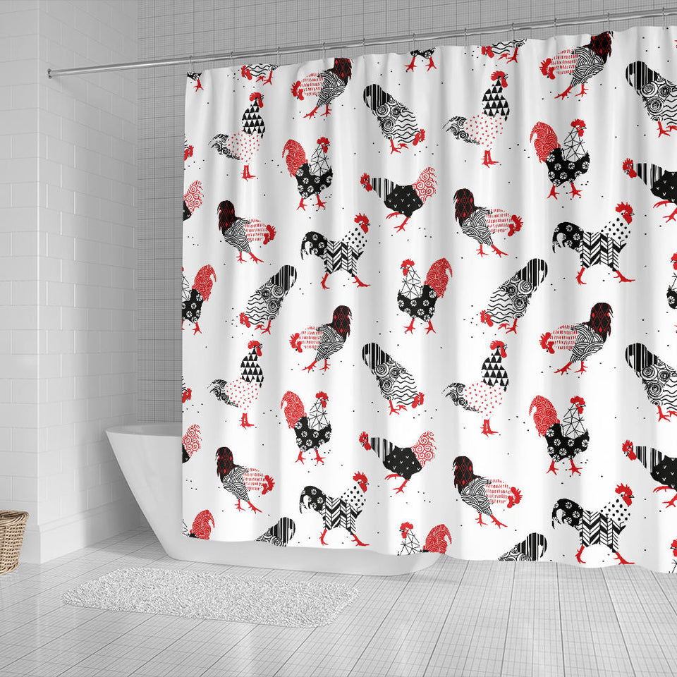 Cool Rooster Chicken Cock Floral Ornament Background Shower Curtain Fulfilled In US
