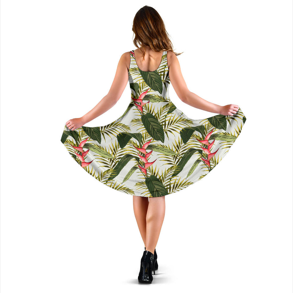 Heliconia Pattern Sleeveless Midi Dress