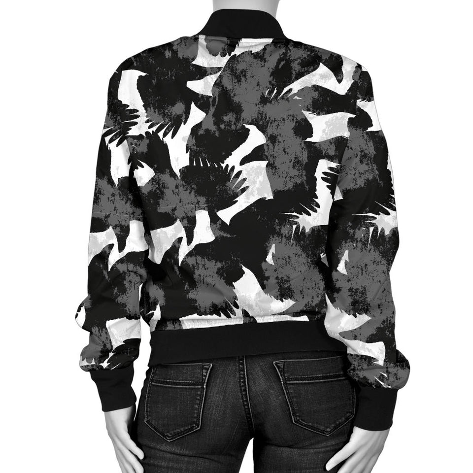 Crow Illustration Pattern Women'S Bomber Jacket