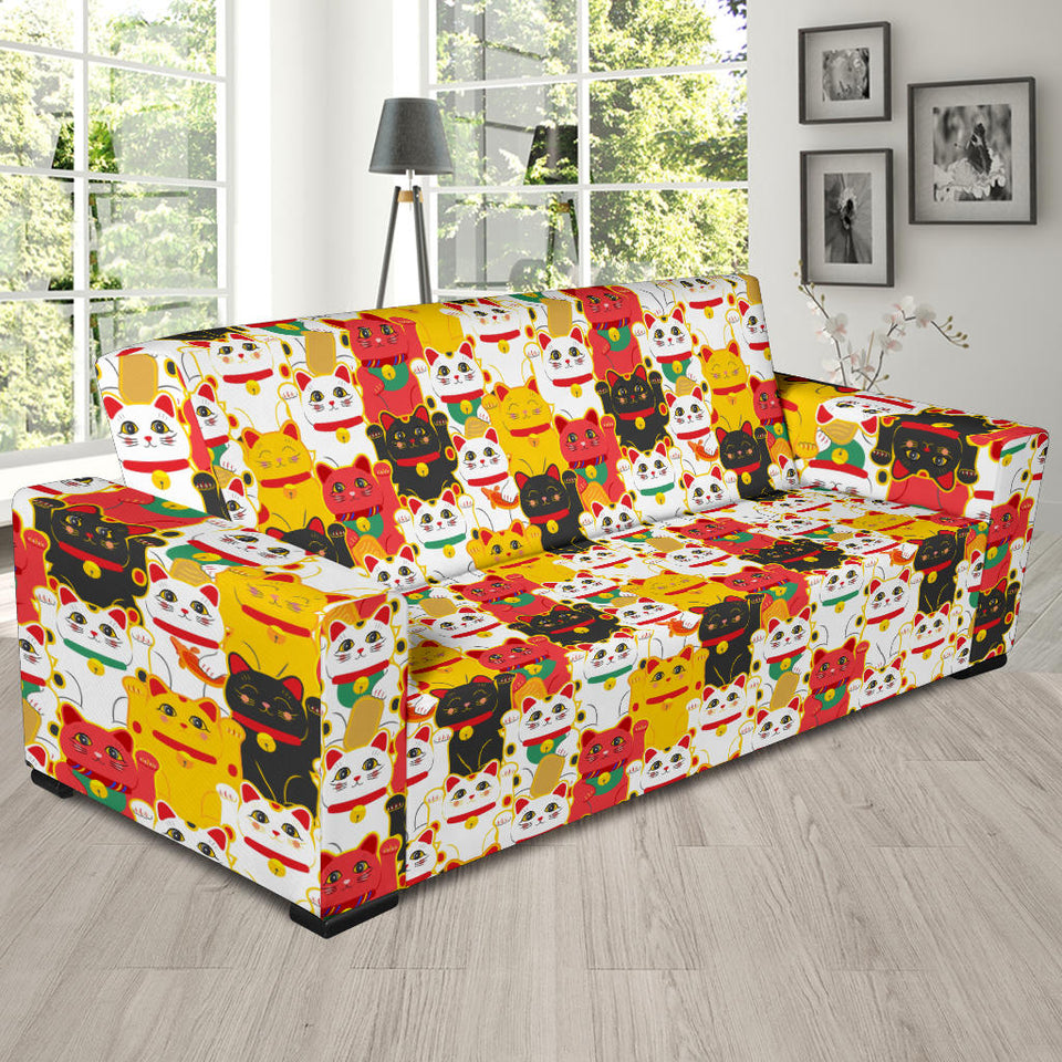 Colorful Maneki Neko Lucky Cat Pattern Sofa Slipcover