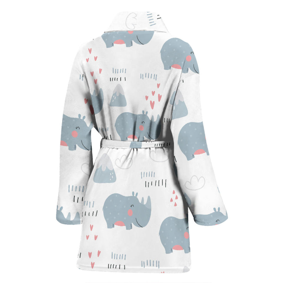 Cute Rhino Heart Pattern Women'S Bathrobe