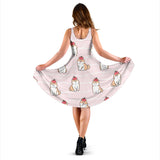 Cute Shiba Inu Dog Apple Pattern Sleeveless Midi Dress