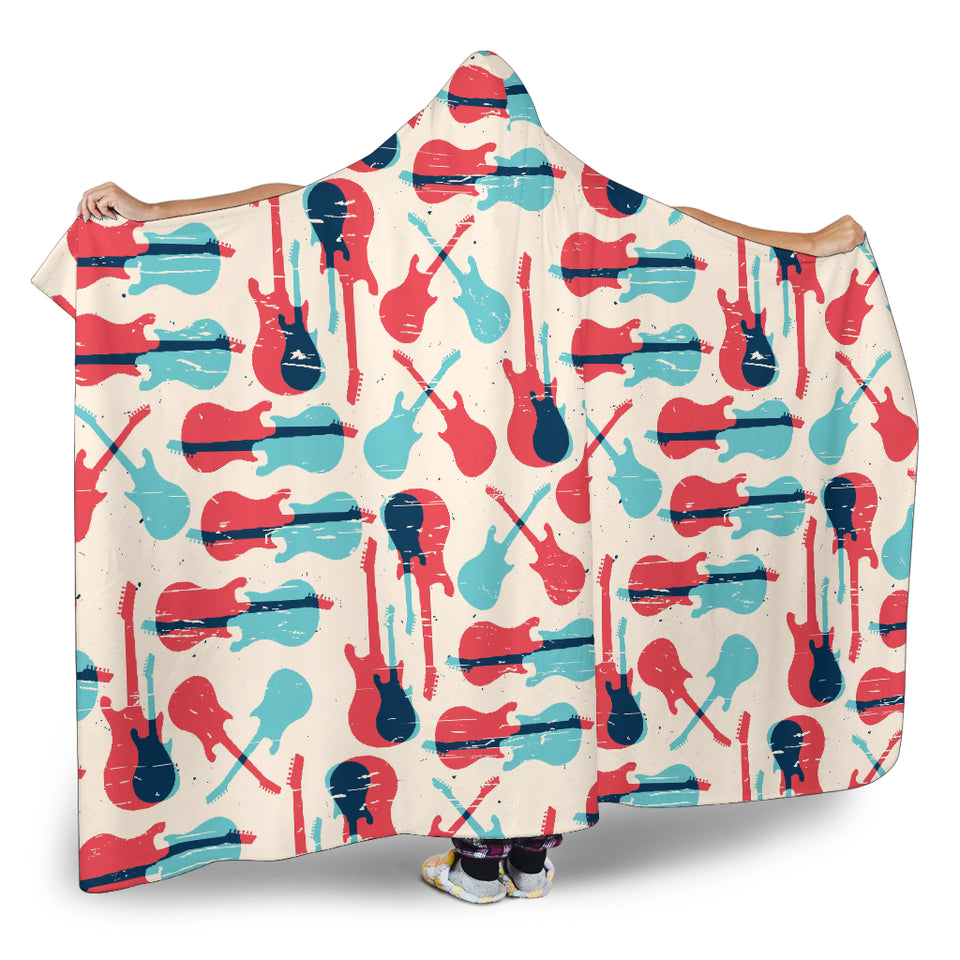 Red Blue Guitar Pattern Hooded Blanket