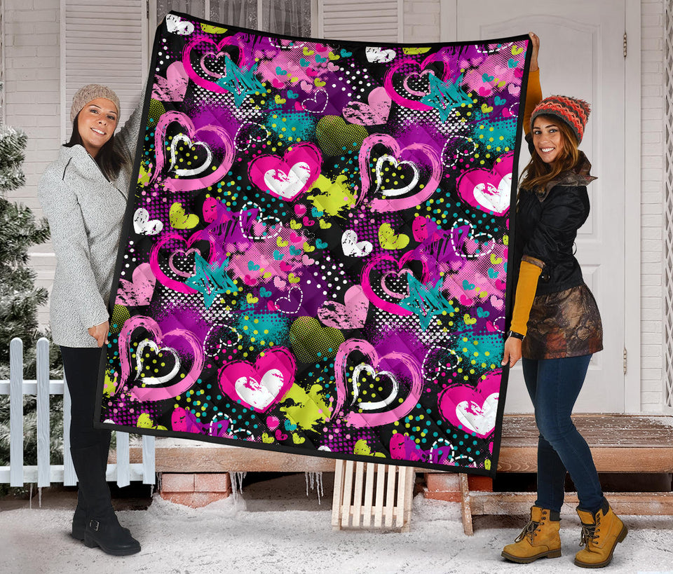 Heart Dot Wave Star Creative Design Pattern Premium Quilt
