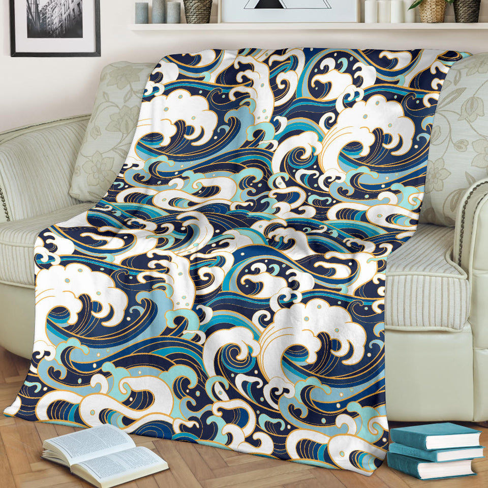Japanese Wave Pattern Premium Blanket