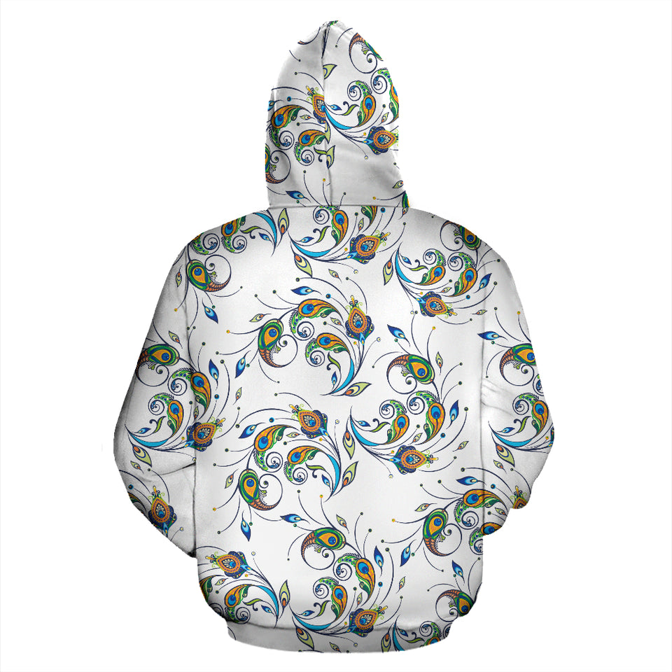 Peacock Feather Pattern Zip Up Hoodie