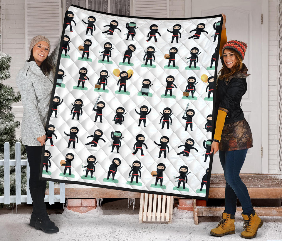 Cute Ninja Katana Sword Pattern Premium Quilt