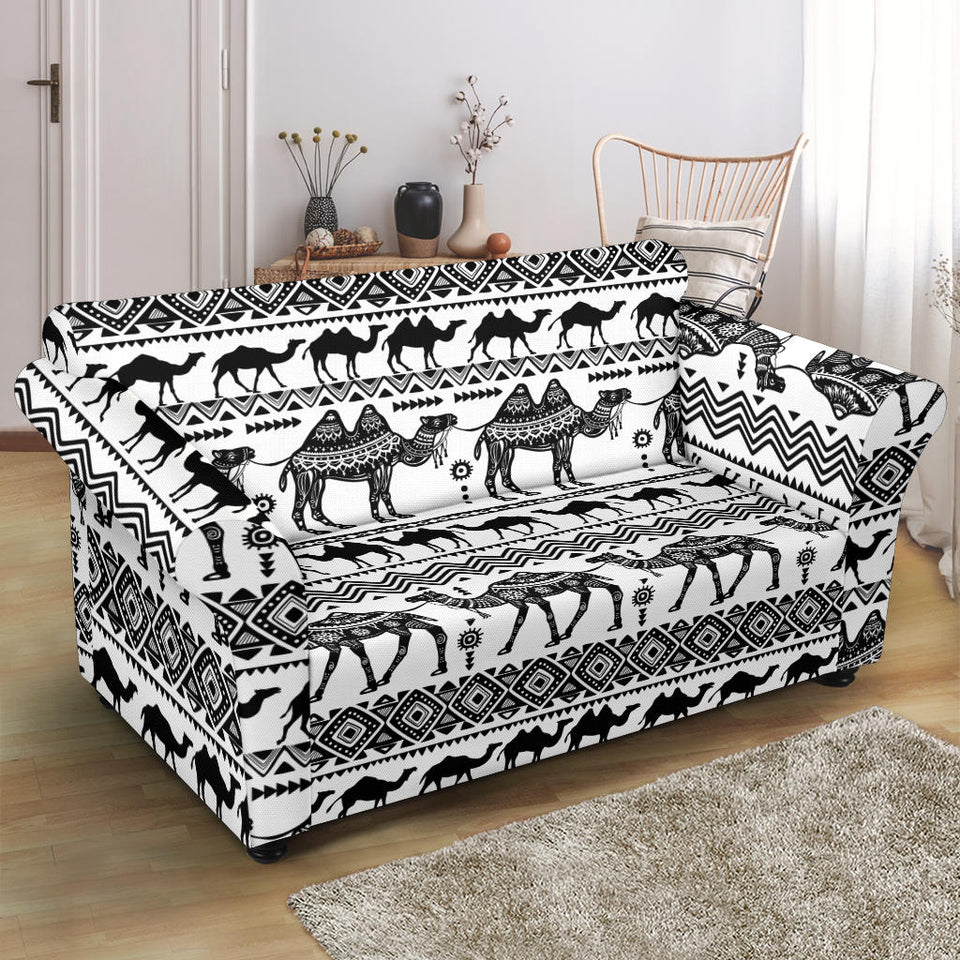 Camel Polynesian Tribal Pattern Loveseat Couch Slipcover