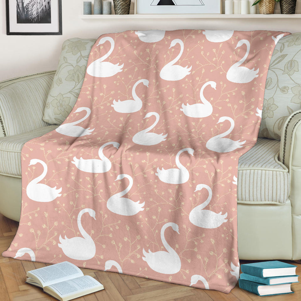 Swan Flower Light Pink Background Premium Blanket