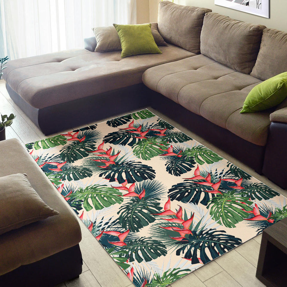 Heliconia Flowers, Palm And Monstera Leaves Area Rug