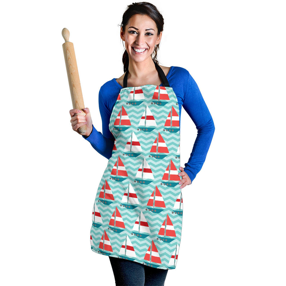 Red White Sailboat Wave Background Adjustable Apron