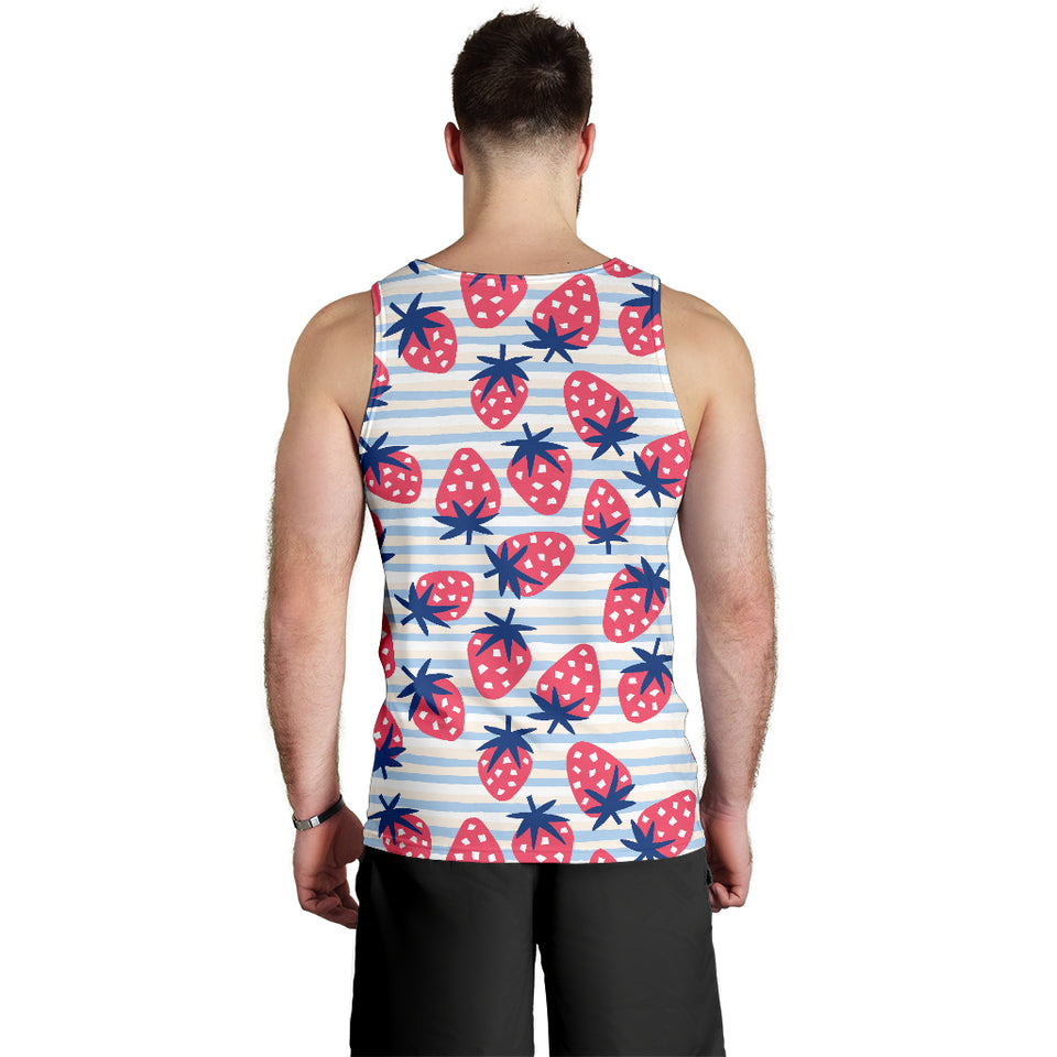 Strawberry pattern blue lines background Men Tank Top