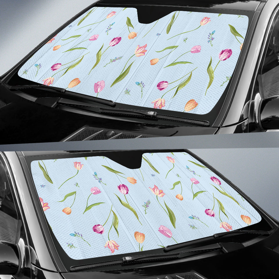 Watercolor Tulips Pattern Car Sun Shade