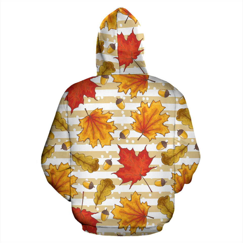 Maple Leaf Oak Leaf Acorns Beige Striped Background Zip Up Hoodie