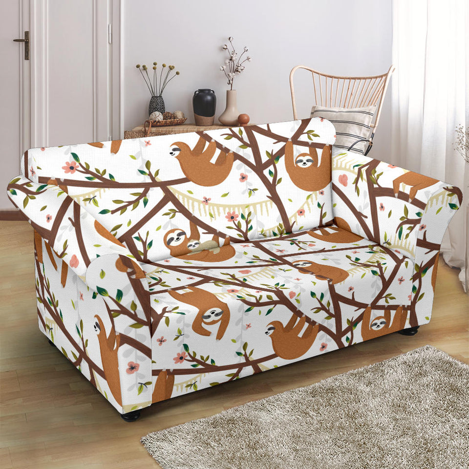 Sloths Hanging On The Tree Pattern Loveseat Couch Slipcover