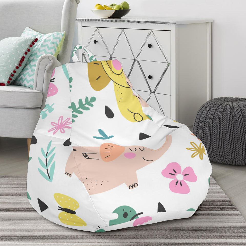 Cute Elephants Palm Tree Flower Butterfly Pattern Bean Bag Cover
