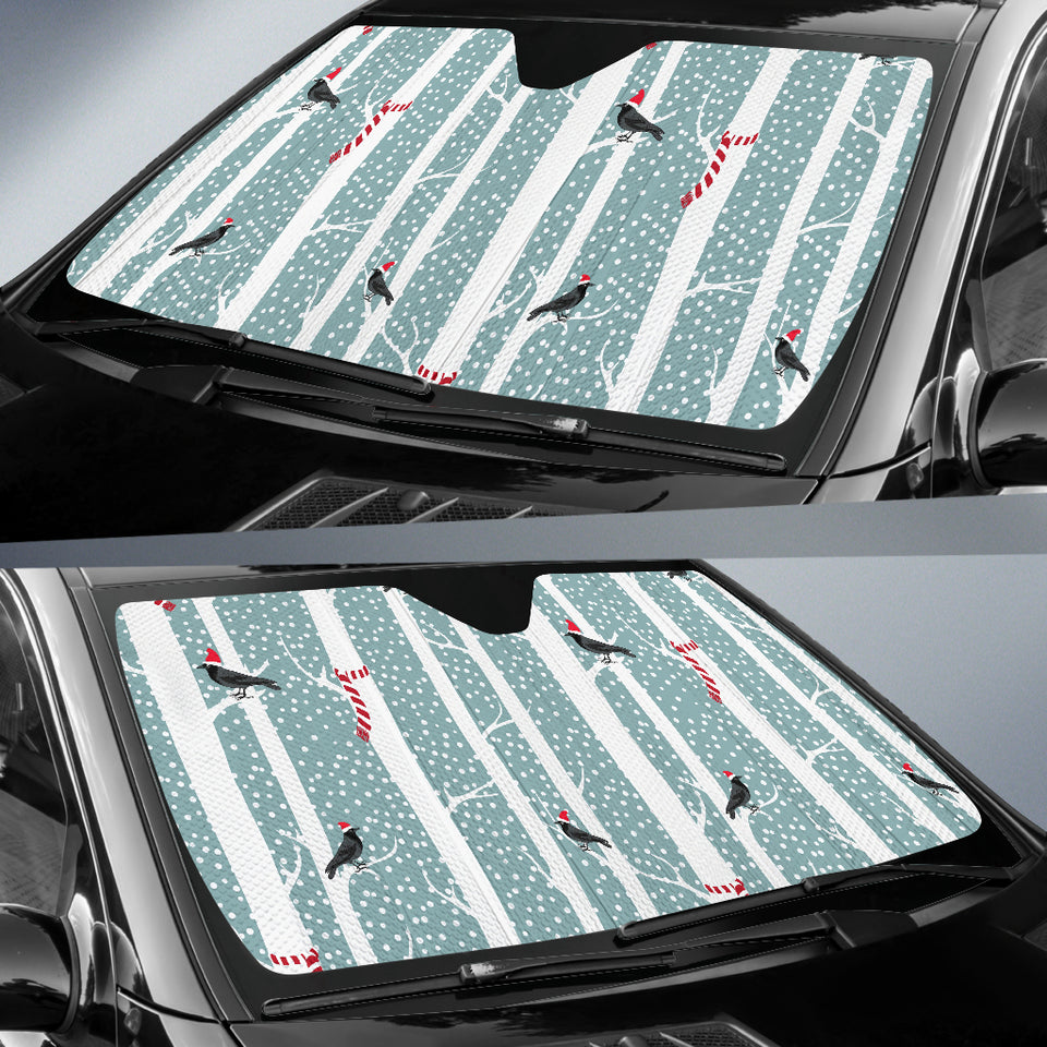 Crows Christmas Hat Scarf Car Sun Shade