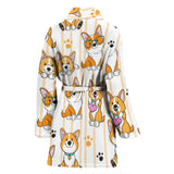 Cute Dog Corgi Striped Background Pattern Women'S Bathrobe