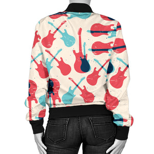 Red Blue Guitar Pattern Women'S Bomber Jacket
