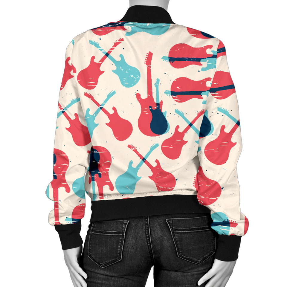 Red Blue Guitar Pattern Women'S Bomber Jacket