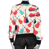 Red Blue Guitar Pattern Women'S Bomber Jacket