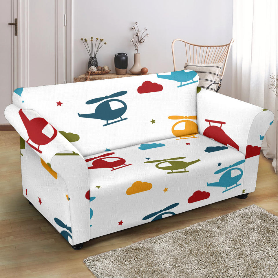 Colorful Helicopter Pattern Loveseat Couch Slipcover