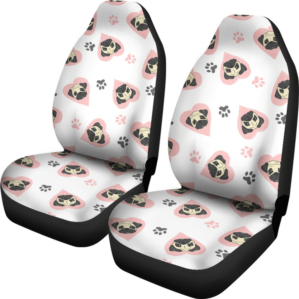 Cute Pugs Pink Heart Paw Pattern  Universal Fit Car Seat Covers