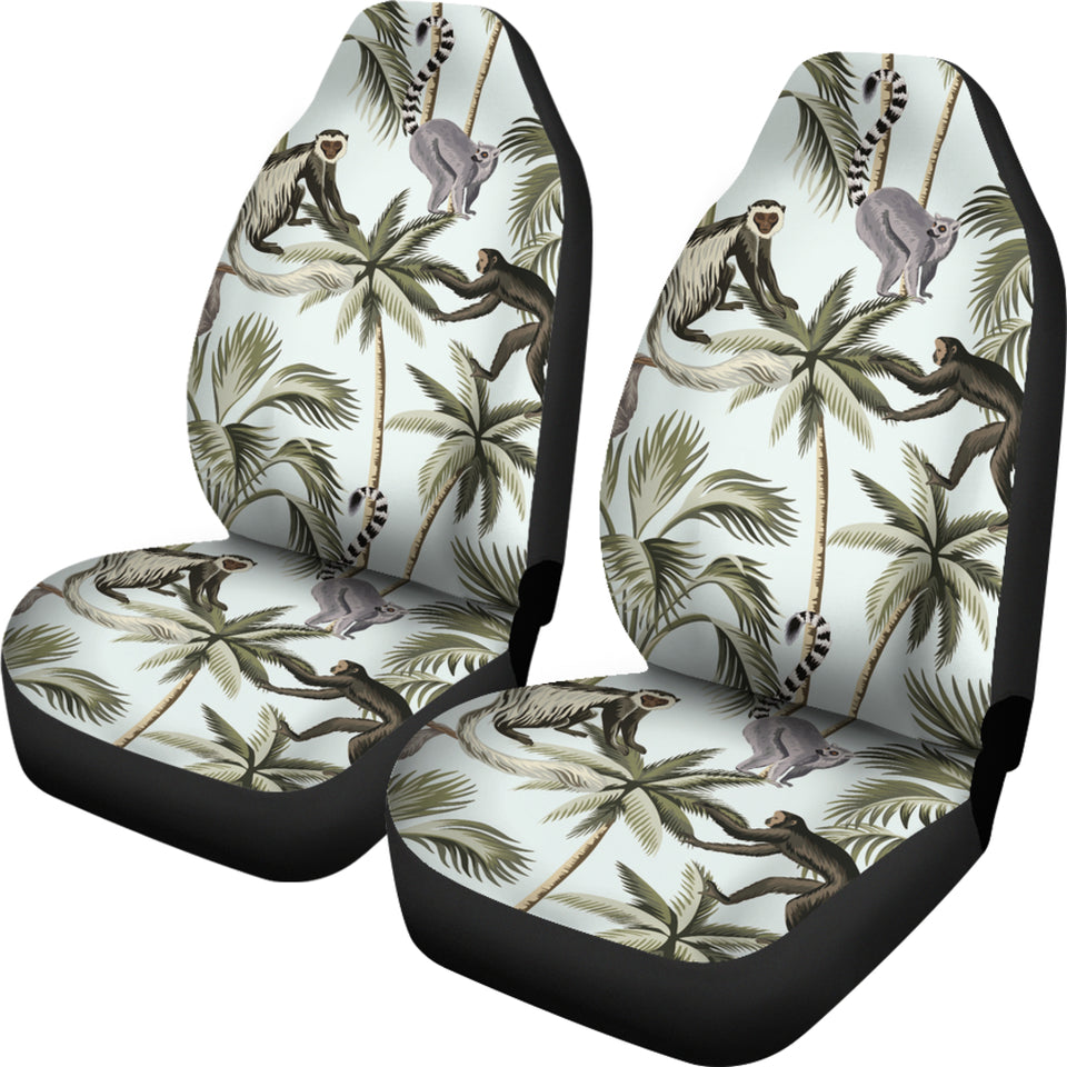 Monkey Sloth Lemur Palm Trees Pattern Universal Fit Car Seat Covers