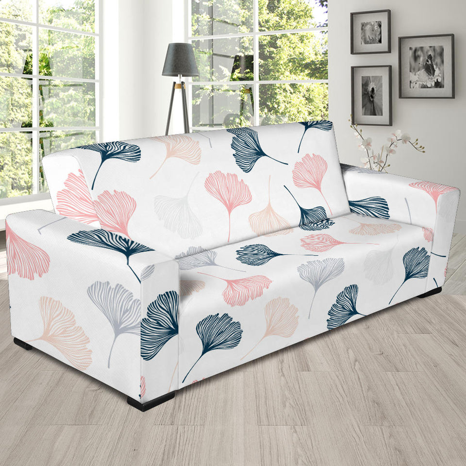 Black Gray Cream Coral Ginkgo Leaves Pattern Sofa Slipcover