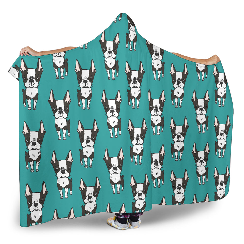 Hand Drawn Boston Terrier Dog Pattern Hooded Blanket