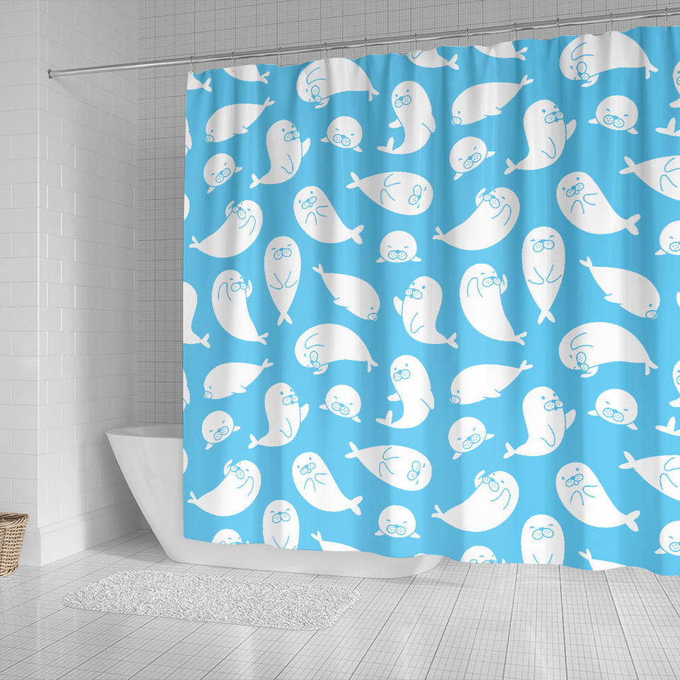 Cute White Sea Lion Seals Pattern Shower Curtain Fulfilled In US