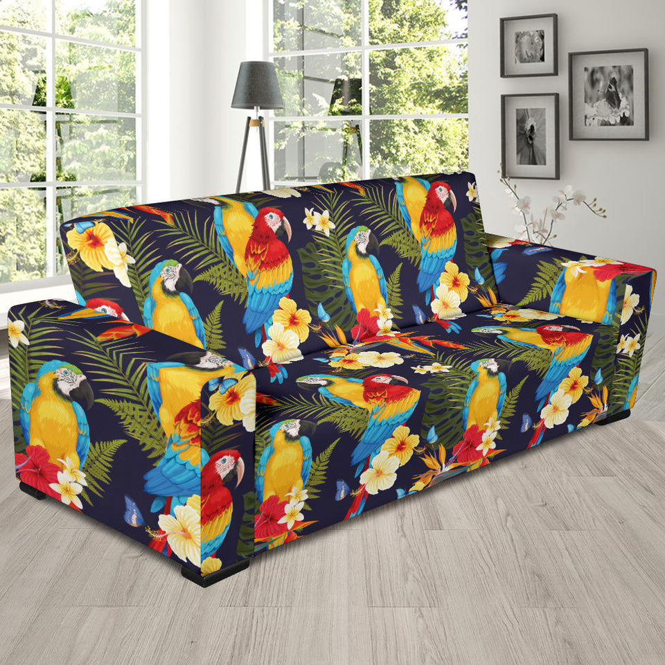 Colorful Parrot Flower Pattern Sofa Slipcover