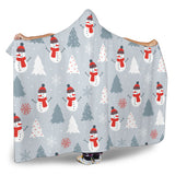 Snowman Christmas  Tree Snow Gray Background Hooded Blanket