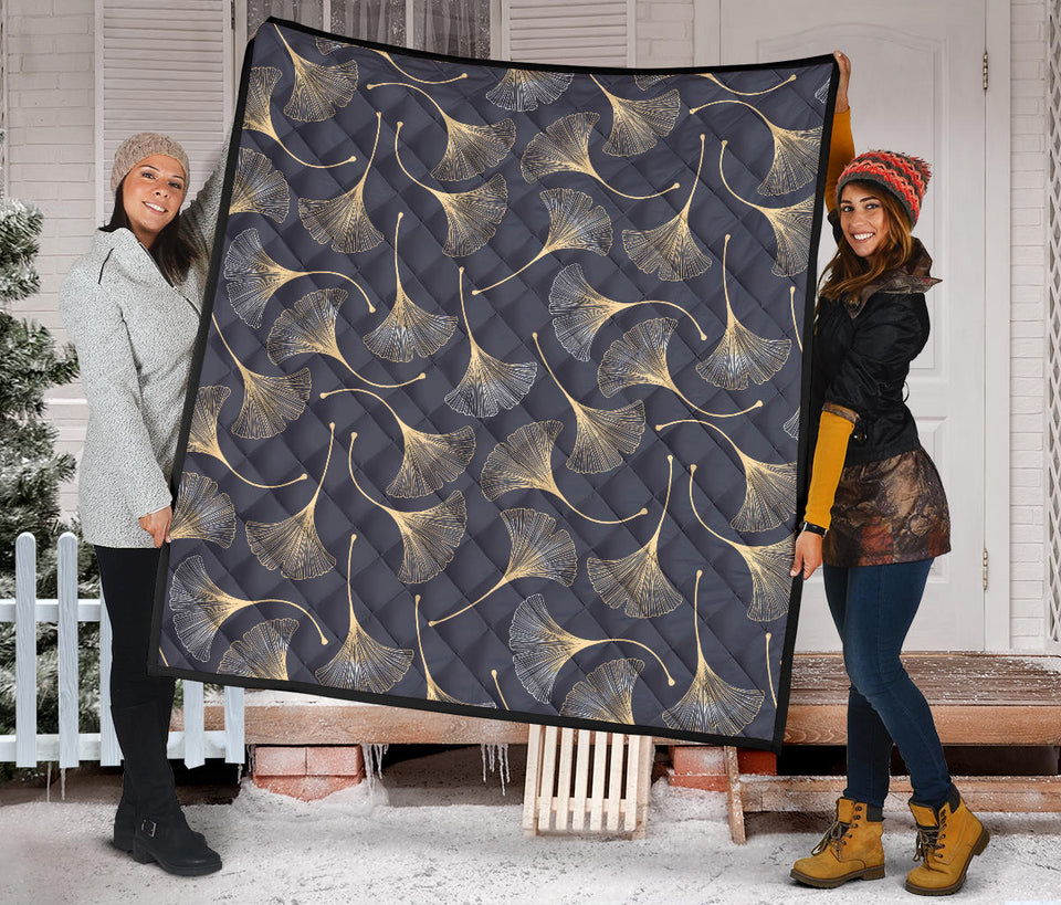 Gold Ginkgo Leaves Premium Quilt