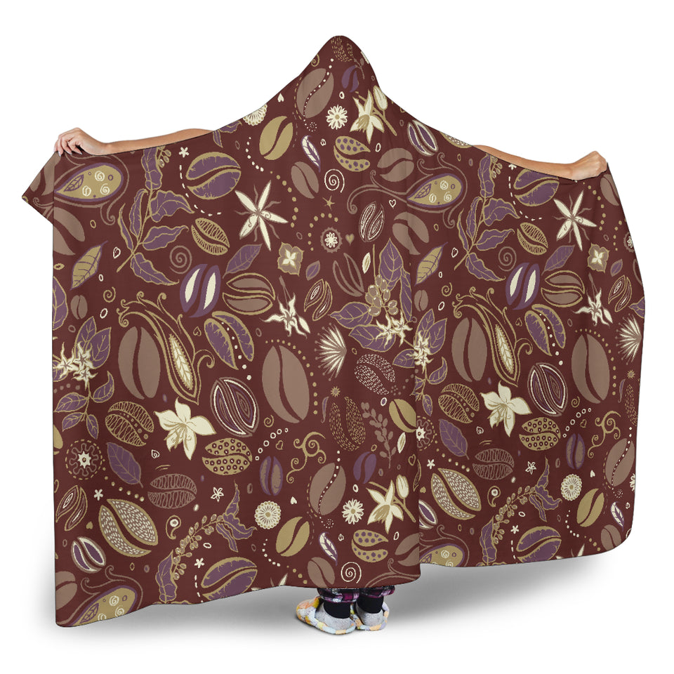 Coffee Bean Flower Pattern Hooded Blanket