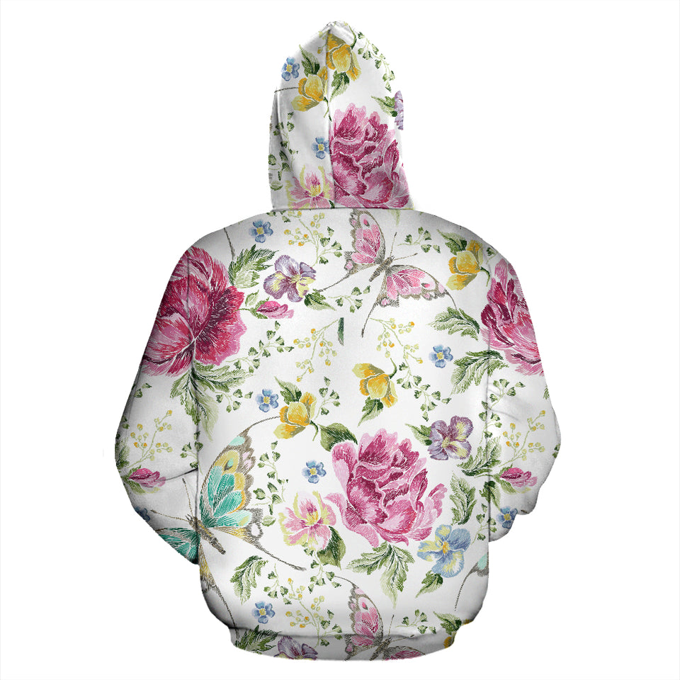 Hand Drawn Butterfly Rose Zip Up Hoodie