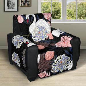 white swan blooming flower pattern Recliner Cover Protector