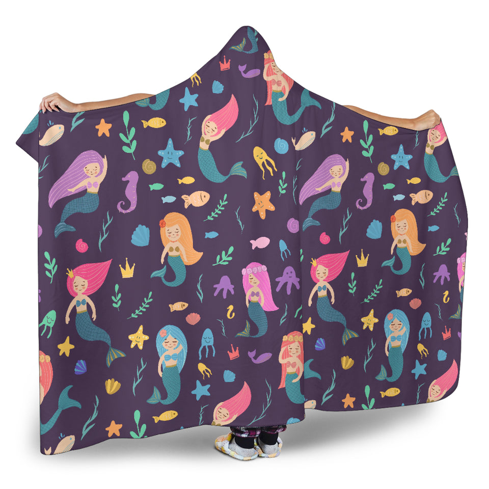 Beautiful Mermaid Fish Jellyfish Algae Other Marine World Hooded Blanket