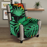 heliconia flower palm monstera leaves black background Chair Cover Protector