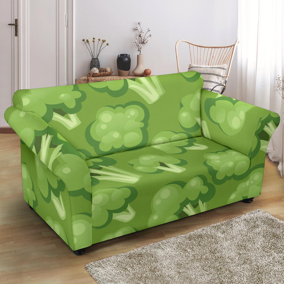 Broccoli Pattern Green Background Loveseat Couch Slipcover